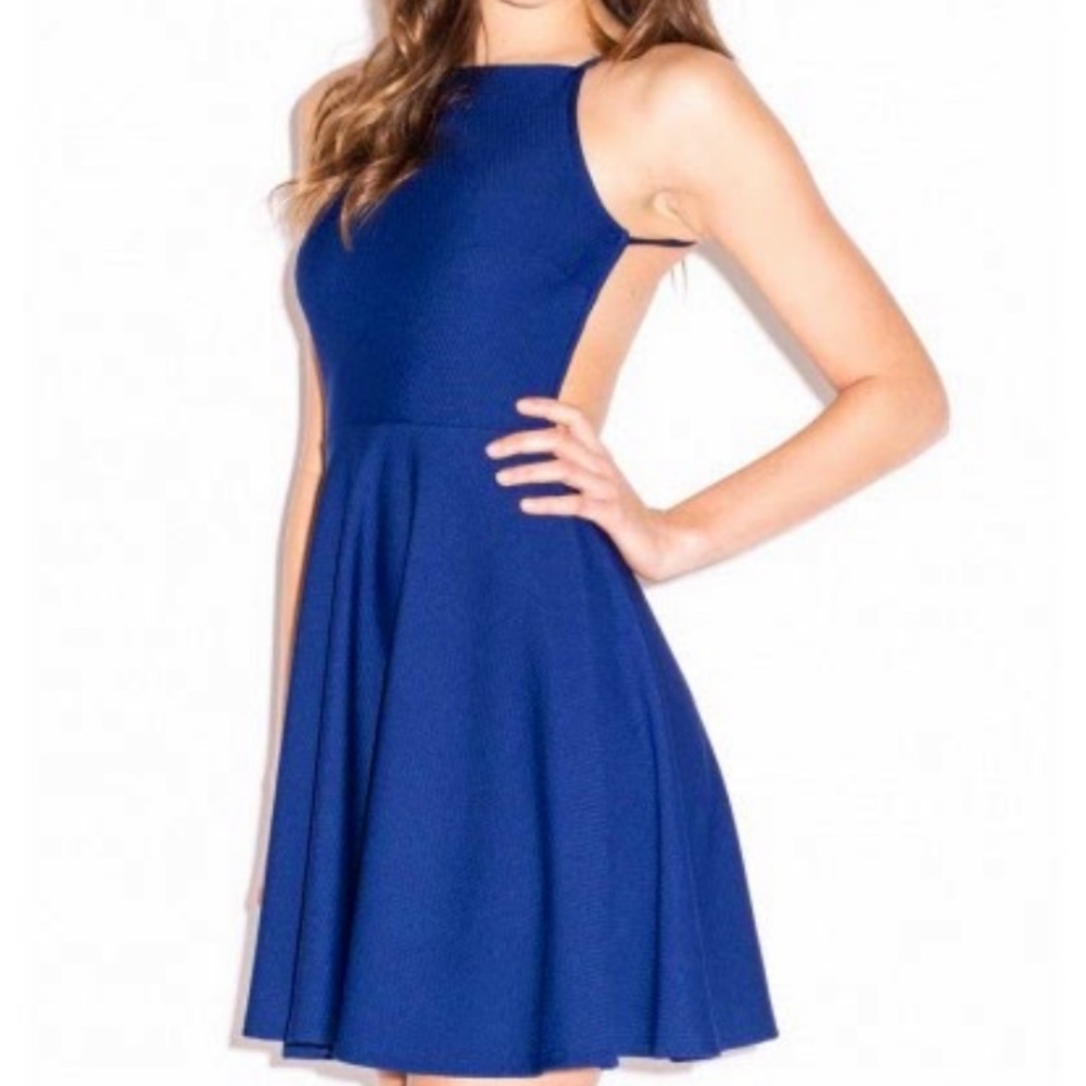 Square neckline backless deep blue dress